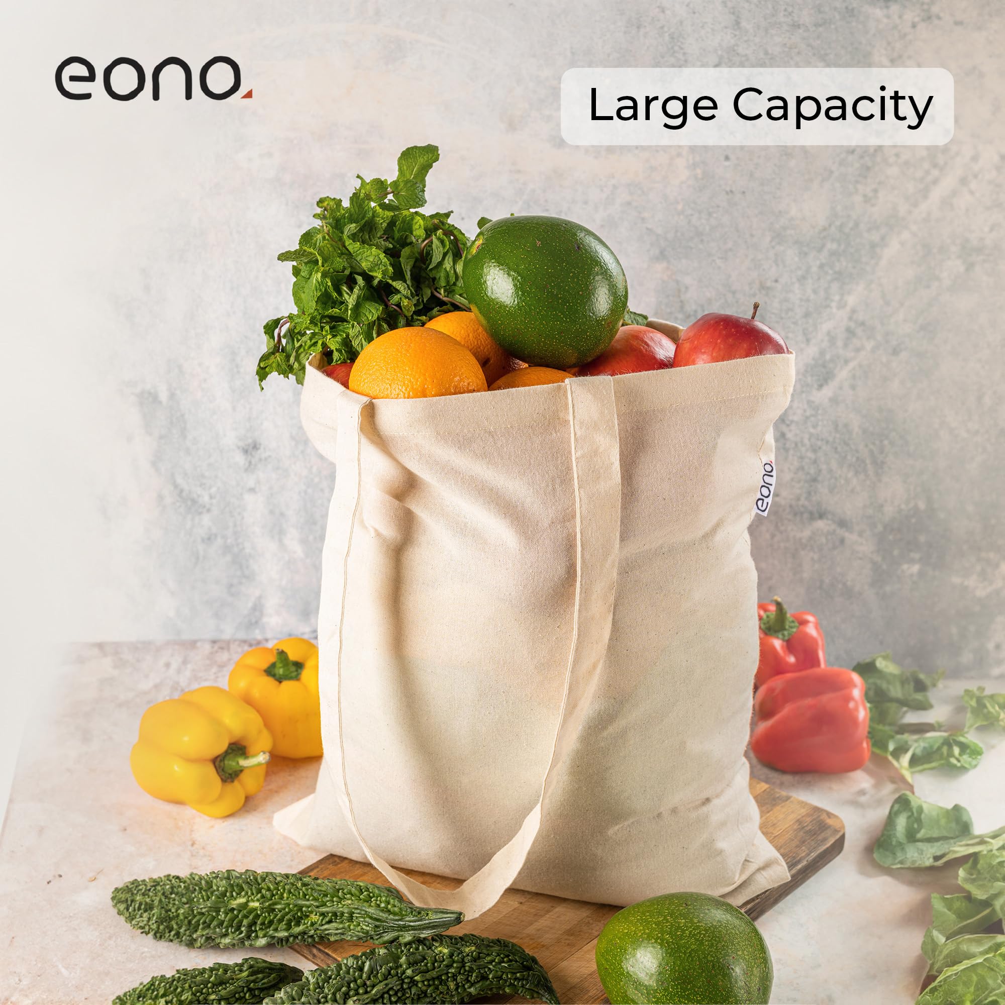 Amazon Brand-Eono, 100% Cotton Tote, Pack of 6, Reusable Tote Bags For Women, Shopping Bag For Grocery, Sturdy Bag, 15 kgs Capacity, Aesthetic Office Bag For Women, Tote Bag For Women College -Natural 2