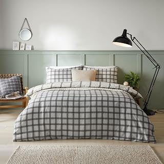 furn. Canberra-Karomuster-Bettwäscheset – Doppelbett – Neutral, Grau