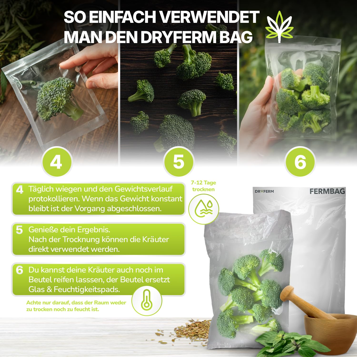 DryFerm Starter Sets 30x50cm Trocknungsbeutel mit Clips – Wählbar 3er/9er/15er – Premium Dry Bags für Kräuter & Pflanzen – Geruchsdicht, Schimmelschutz & Aroma-Booster – Wiederverwendbar