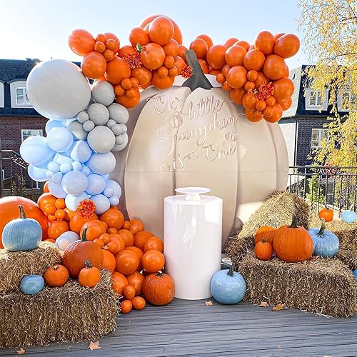 Kit de arco de guirnalda de globos de Acción de Gracias, 175 globos naranja, azul, gris, para otoño, cumpleaños, decoración de fiesta de baby shower