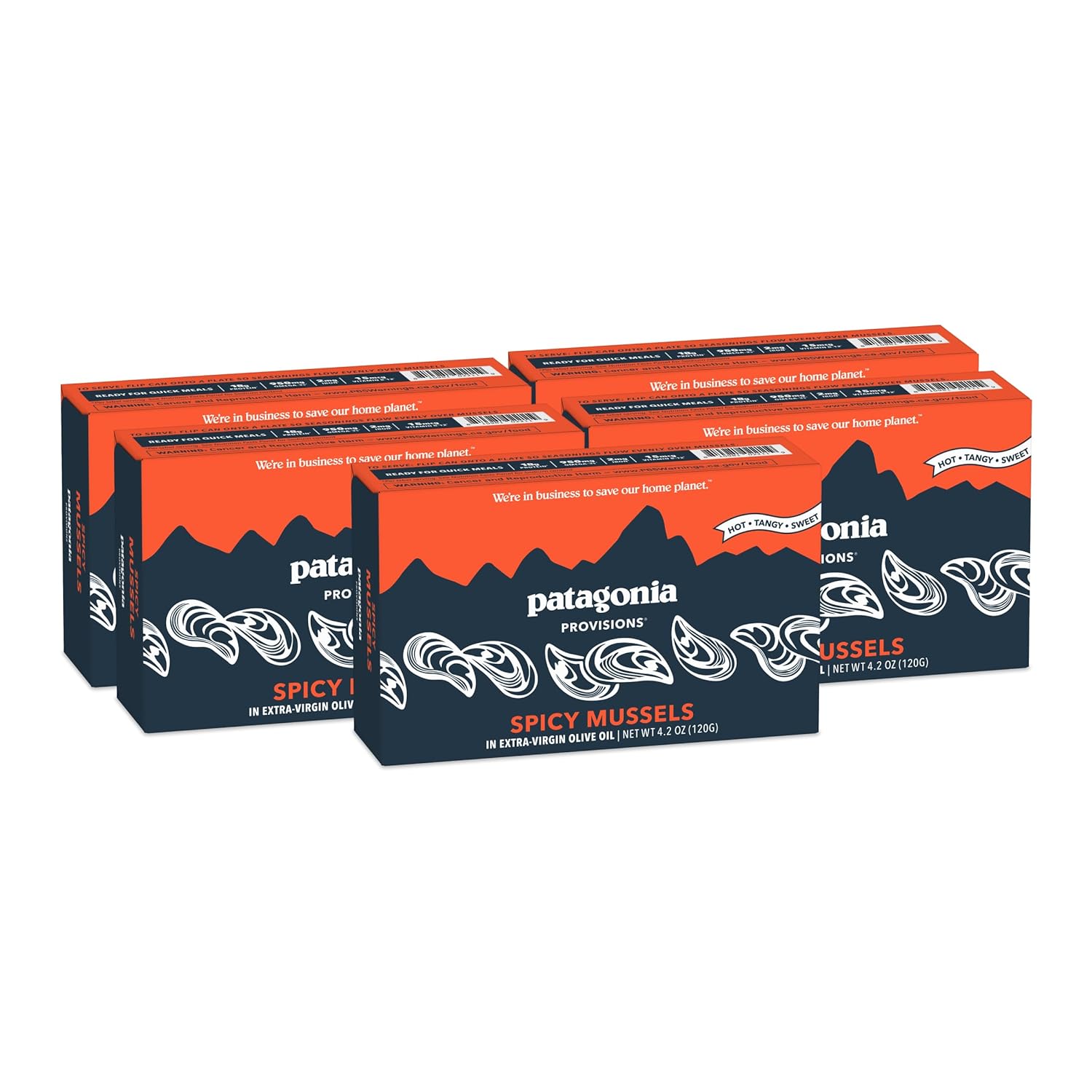 Patagonia Provisions - Spicy Mussels in Extra Virgin Olive Oil | Responsibly sourced | 18g Protein & Gluten Free | Pack of 5