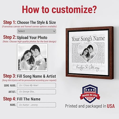 Vista 135 de H-DEWALL Letras de canciones personalizadas, lienzo enmarcado en marrón, música romántica del día de San Valentín, regalo personalizado para marido