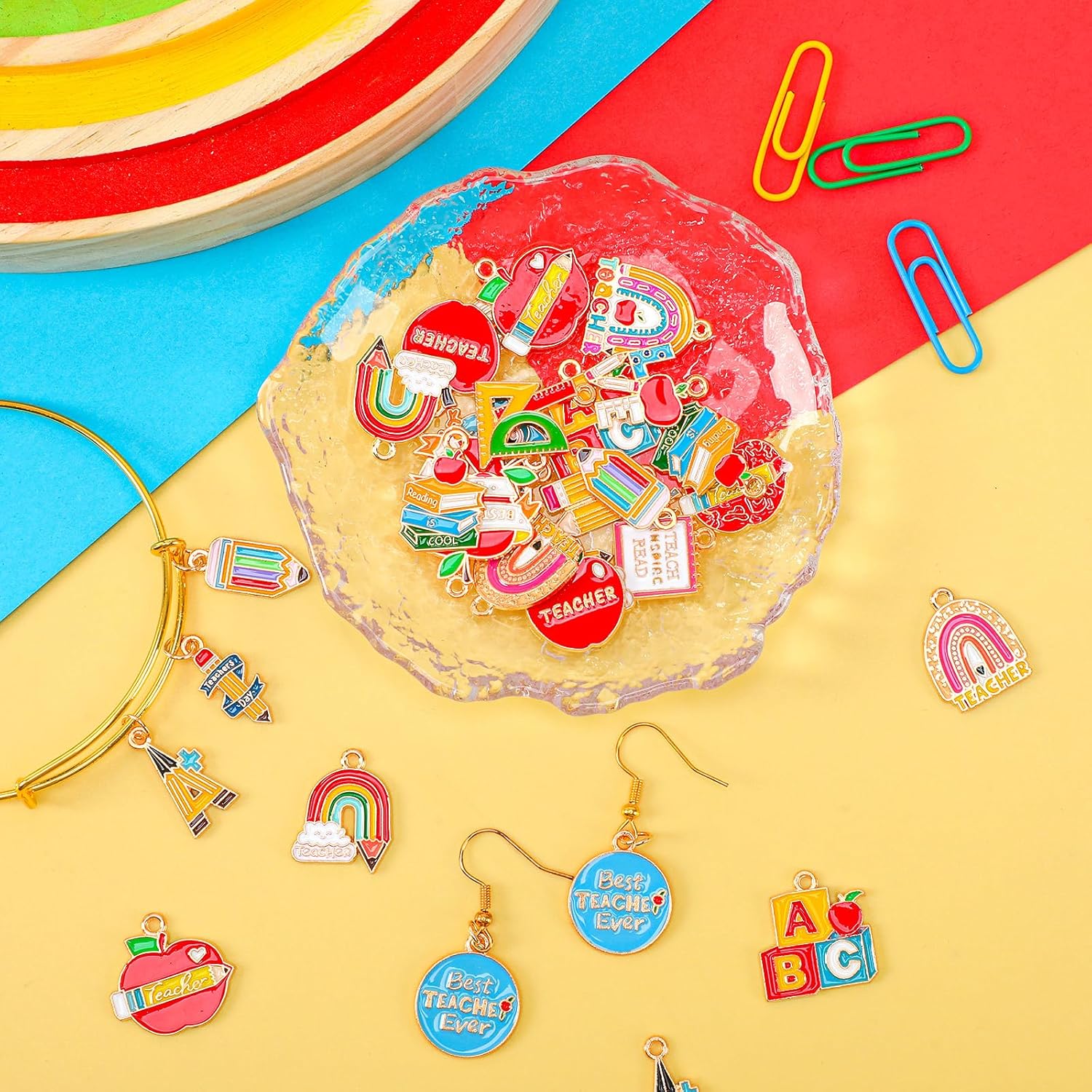 MARFOREVER Teacher Charms, 40Pcs/20 Pairs Student School Charms for Jewelry Making, Assorted Pencil Book Globe Enamel Charm Pendants for Bracelet Necklace Earrings Making Accessories - Image 4