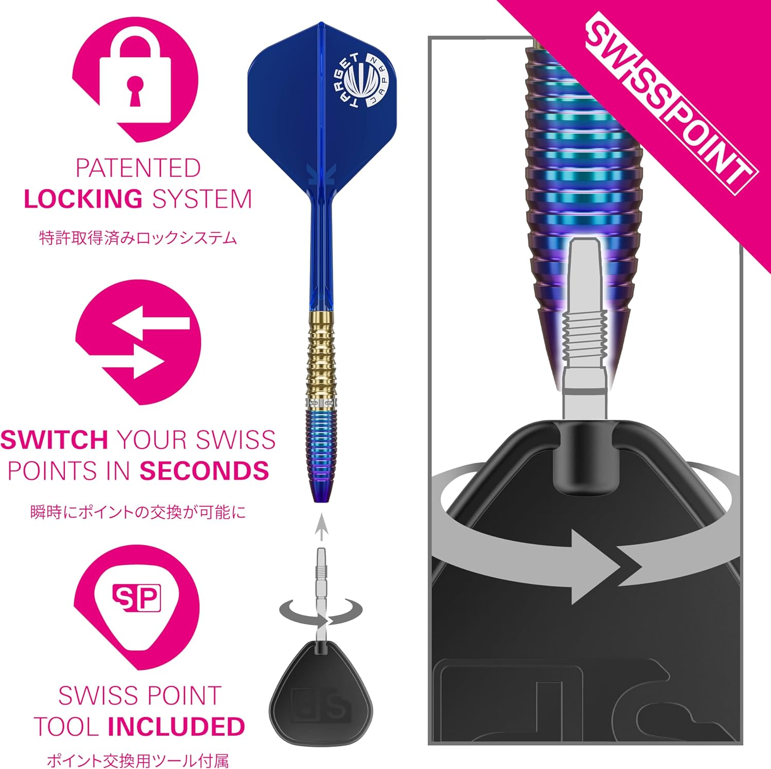Target Japan Prime Series Zenith G2 Steel Tip Darts with Kflex, 23G/25G | 90% Tungsten Darts Set, K-Flex Flights and Shafts No.2, Nano Swiss Point Tips, Ching Ho Tung Gen 2