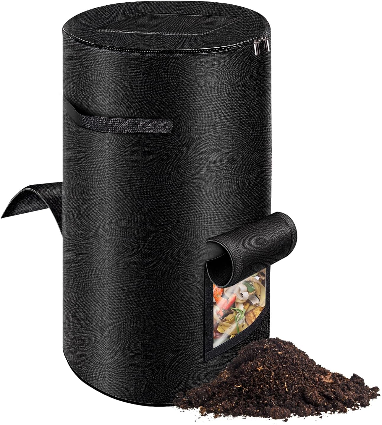 Niuyhe 34 Gallon Outdoor Compost Bin Bag with Observation Windows - Heavy Duty Breathable Fabric Reusable Yard Waste Bin for Garden Backyard