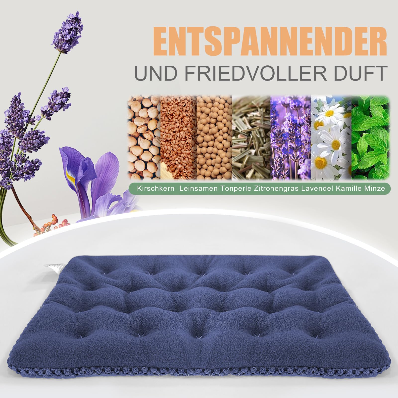 uncn Kirschkernkissen Mikrowelle 40x24 cm, Körnerkissen groß, Wärmekissen Mikrowelle mit abnehmbarer und waschbarer Außenhülle, Dunkelblau