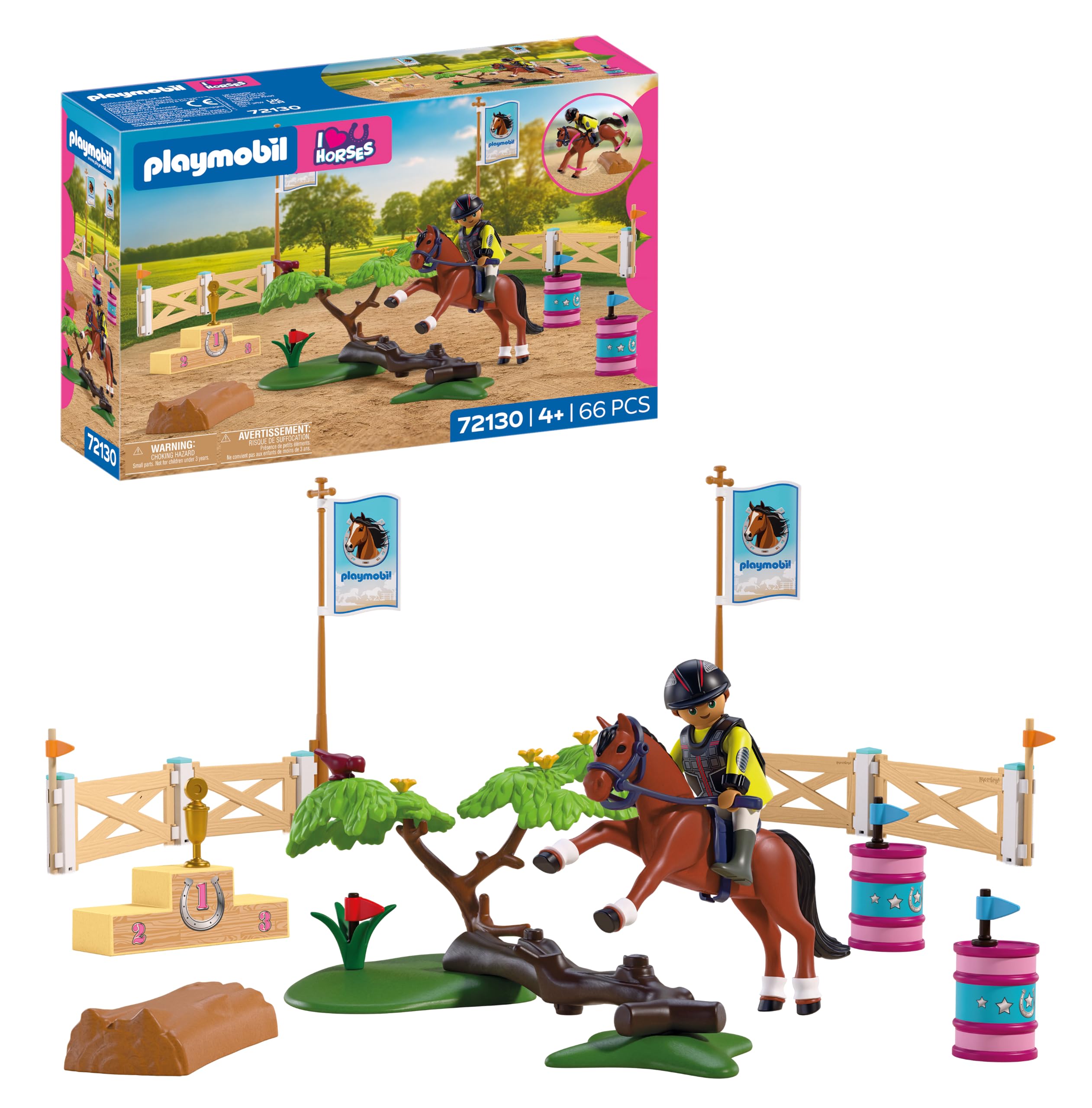 Playmobil | I Love Horses | Show Jumping Course | Obstacle course with natural obstacles, winners’ podium and horse accessories | For children aged 4 and up | 72130