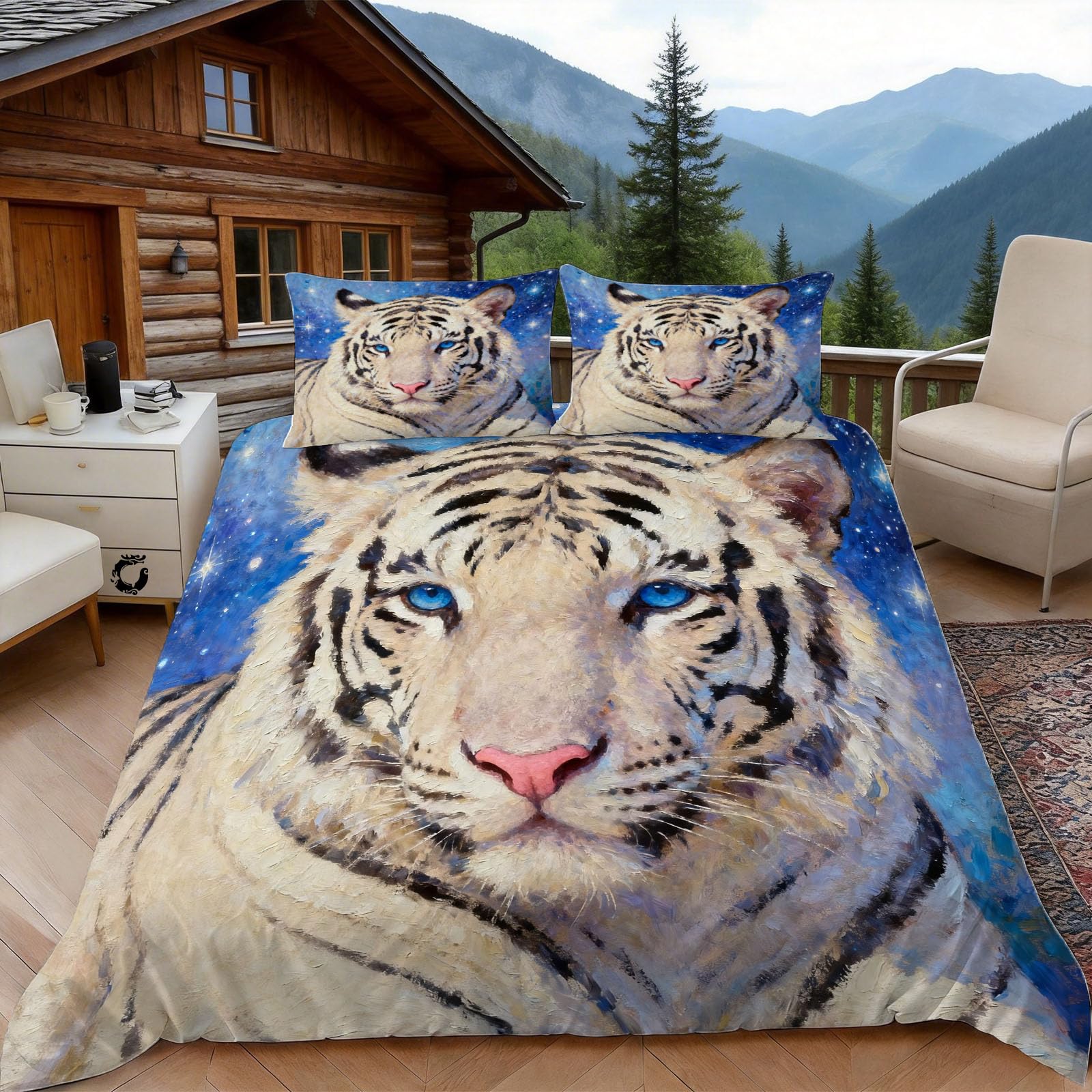 3D Super King Duvet Set 3D Printed Tiger Bedding, Fantasy Animals Soft Microfibre Duvet Cover Sets Quilt Cover and Pillow Set with Zipper 3 Pcs