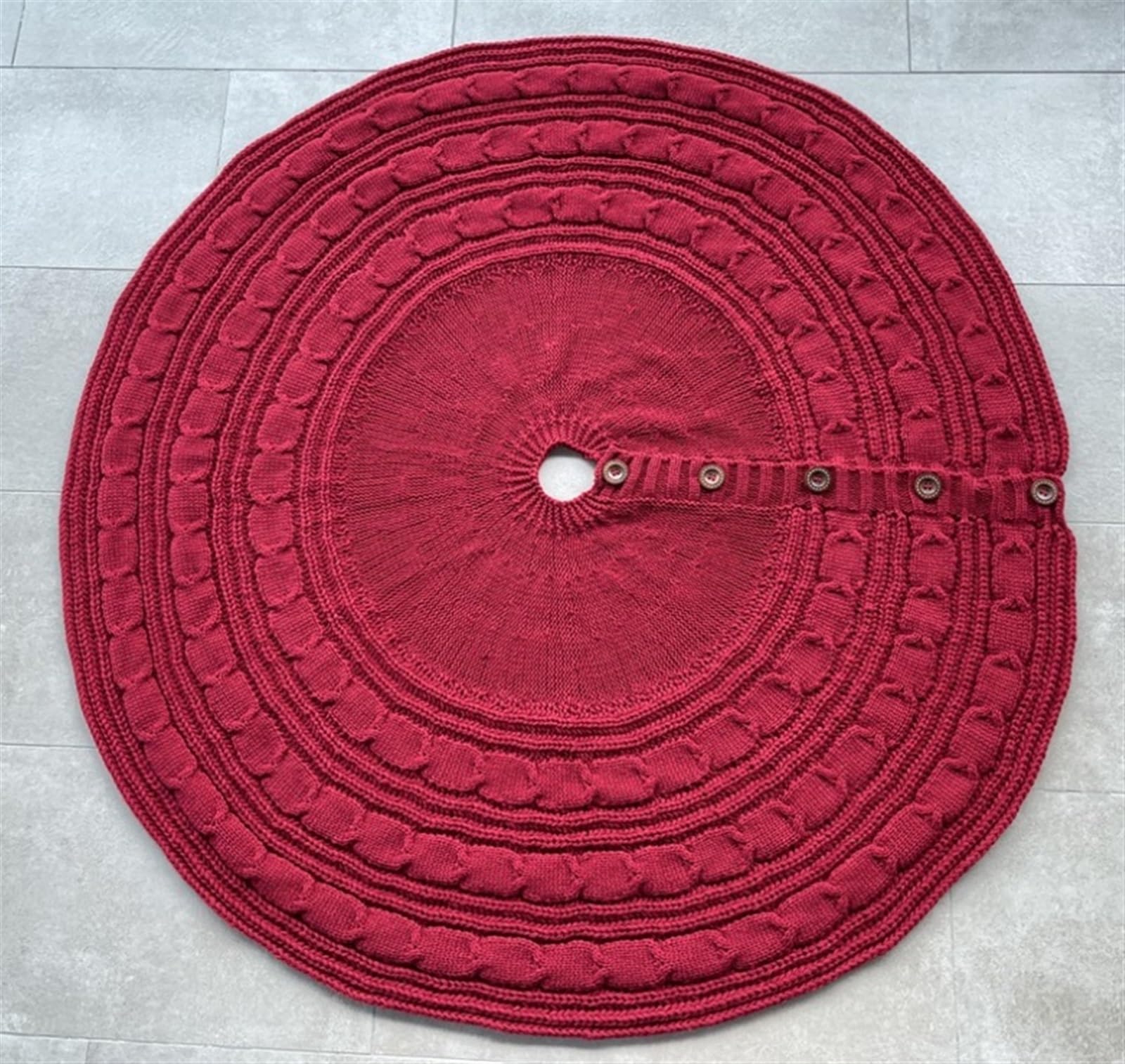 Tapis Sapin de Noel Jupe d'arbre De Noël Tricotée De 48 Pouces, Ronde avec Boutons Épais, Décorations De Fête Rétro pour La Maison Vacances Rustiques Tapis(Rot)