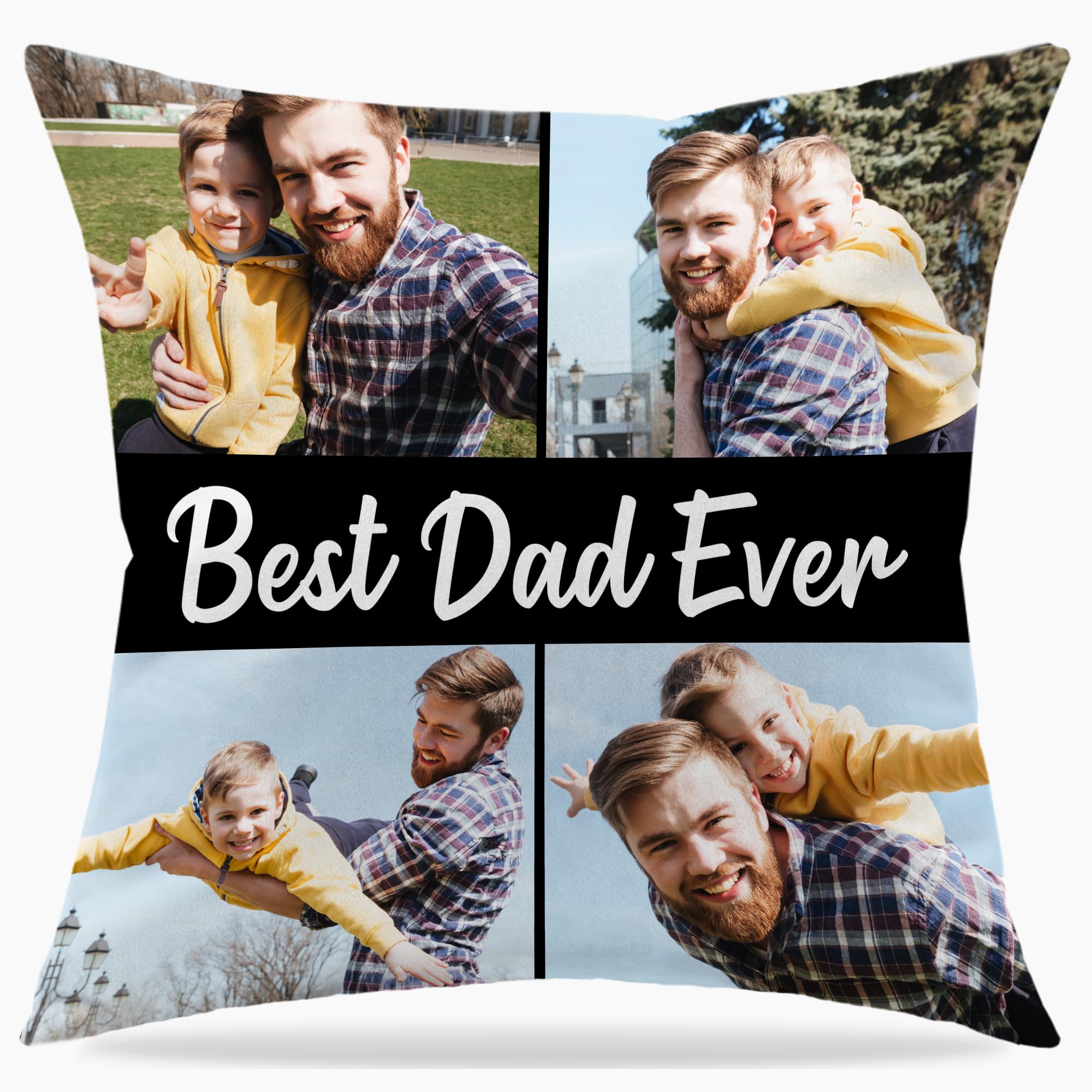 WMDIY Personalised Cushions Cover with Photo, Custom Short-Plush Pillow Double Sided Printing, Personalised Pillowcase with Insert, Christmas Fathers Day Birthday Gifts for Dad from Daughter Son Kids