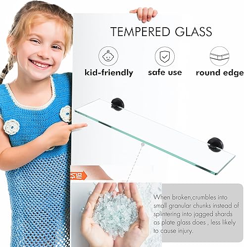 Miniatura 4 de KES Estante de baño de vidrio, estantes de 20.1 pulgadas para baño con estantes flotantes de vidrio templado, montaje en pared de acero inoxidable