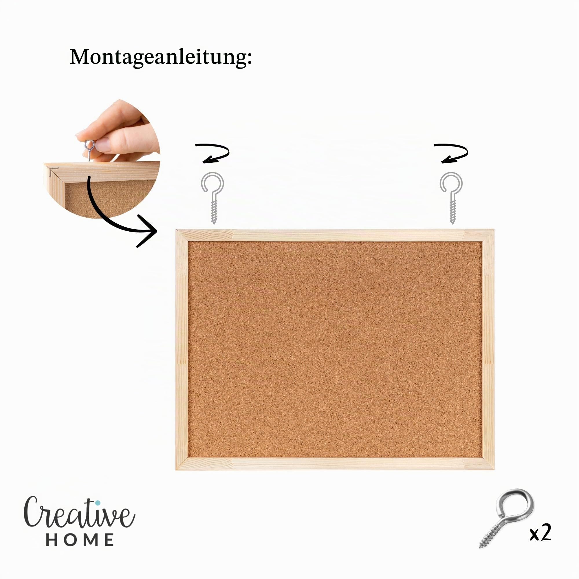 Creative Home 90x60 cm (+-2 cm) Große Pinnwand Kork | inkl. 5 Pinwandnadeln | Korkwand Korktafel Holzrahmen Memoboard | Hergestellt in der EU | Ideal für Büro, Schule, Schlafzimmer und Heim