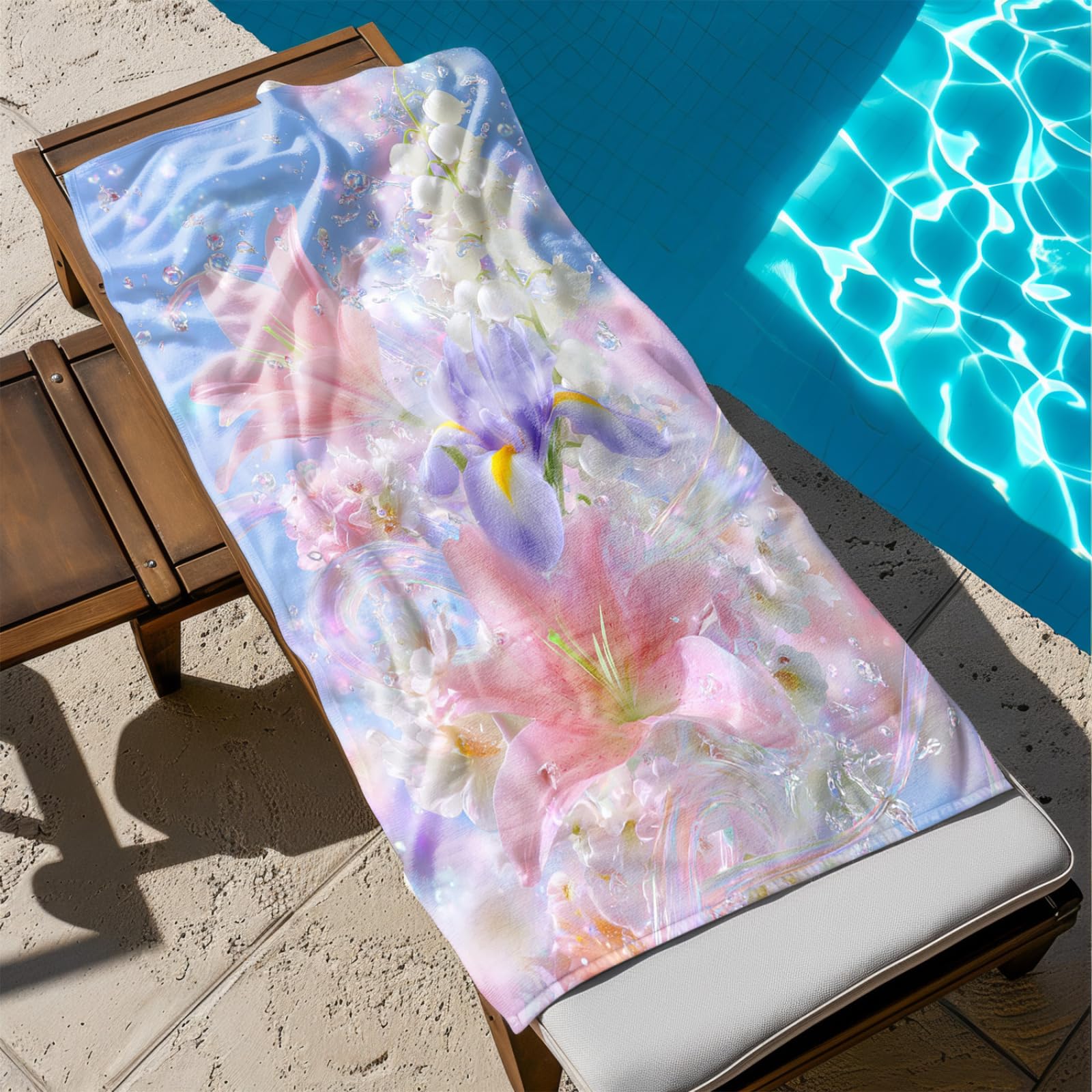 Générique Serviette de Plage XXL Fleurs Roses Violettes