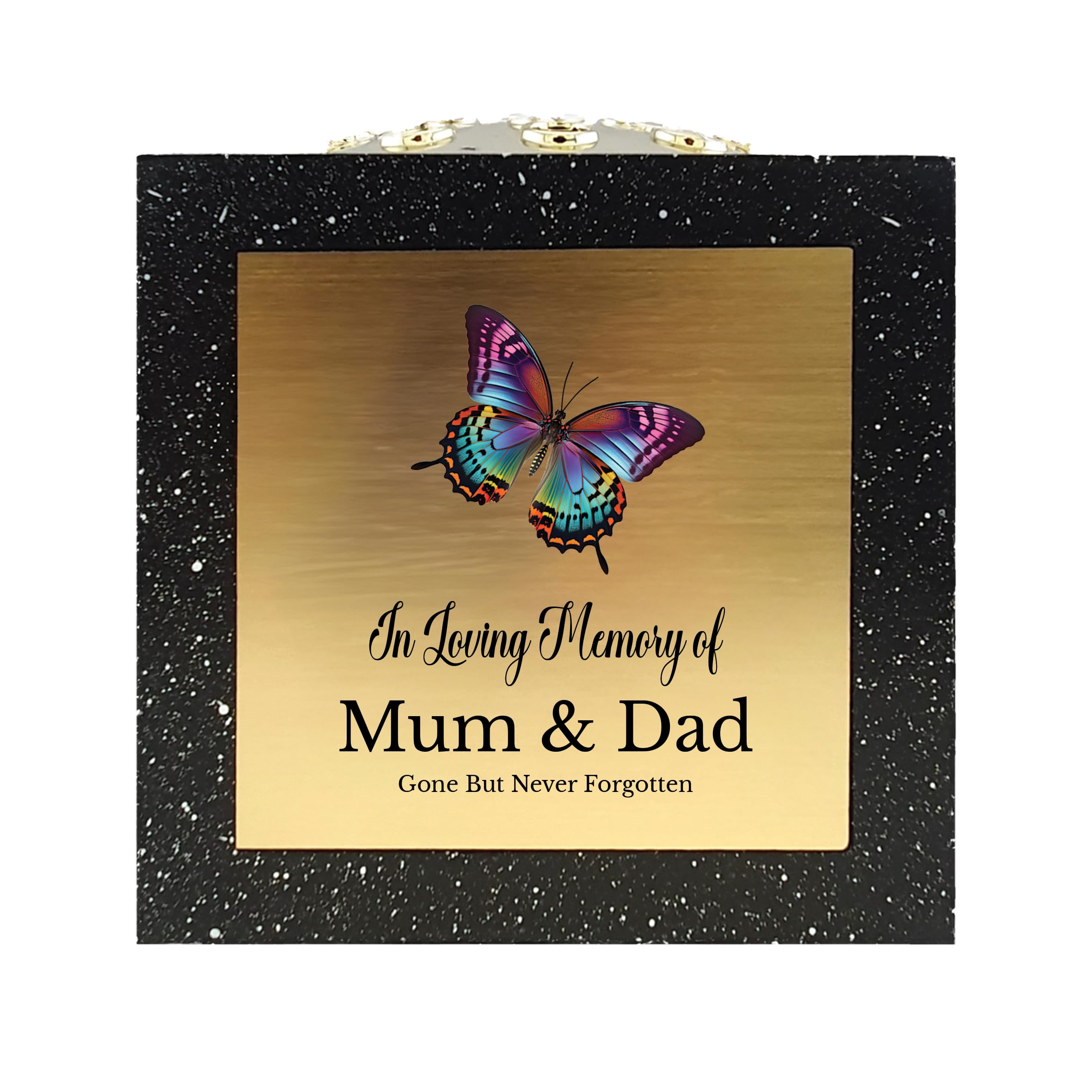 In Loving Memory Of Memorial Rose Bowl Grave Marker Flower Pot Vase With Butterfly Design Mum Dad Gran & Lots More Black/Gold (UV PRINTED) (Mum & Dad)