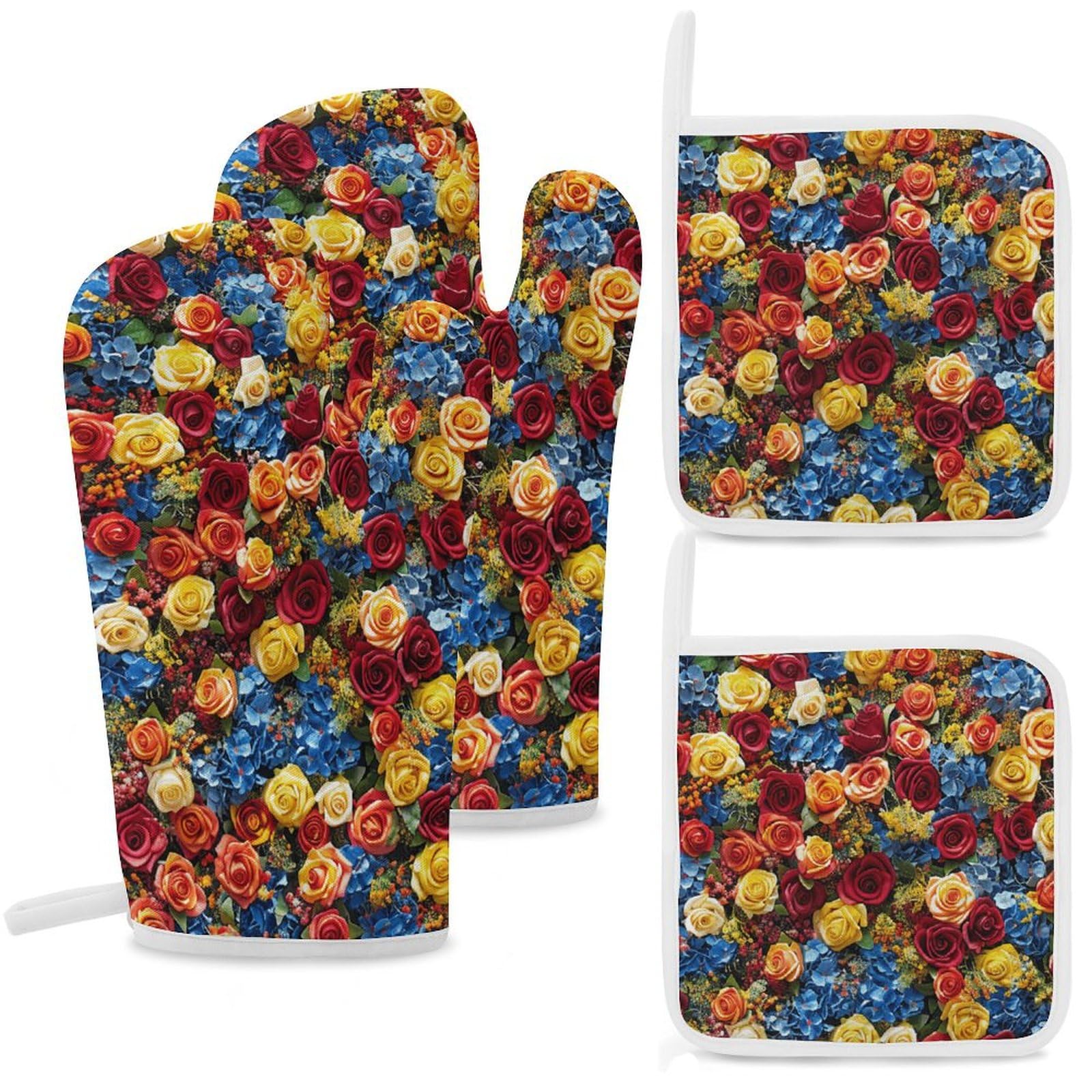 Lot de 4 maniques romantiques de cuisine haute protection contre la chaleur