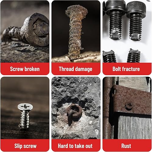 Miniatura 7 de Juego de 15 extractores de tornillos pelados, 65424341 HSS de acero para mano izquierda, juego de extractor de tornillos fácil de sacar, adaptador