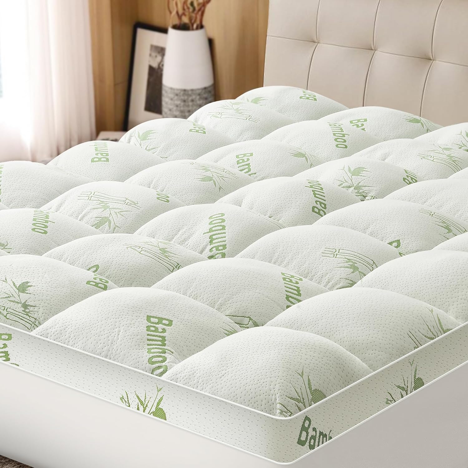 Easthome Mattress Topper King Size Viscose Derived from Bamboo Thick Soft Pillow Top Mattress Pad Cover for Back