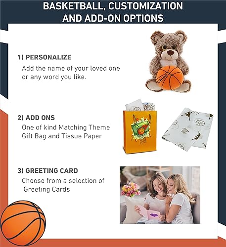 Miniatura 2 de DolliBu Oso marrón sentado con felpa de baloncesto, oso suave para abrazar, adorable juguete de peluche para jugar, lindo regalo de vida silvestre