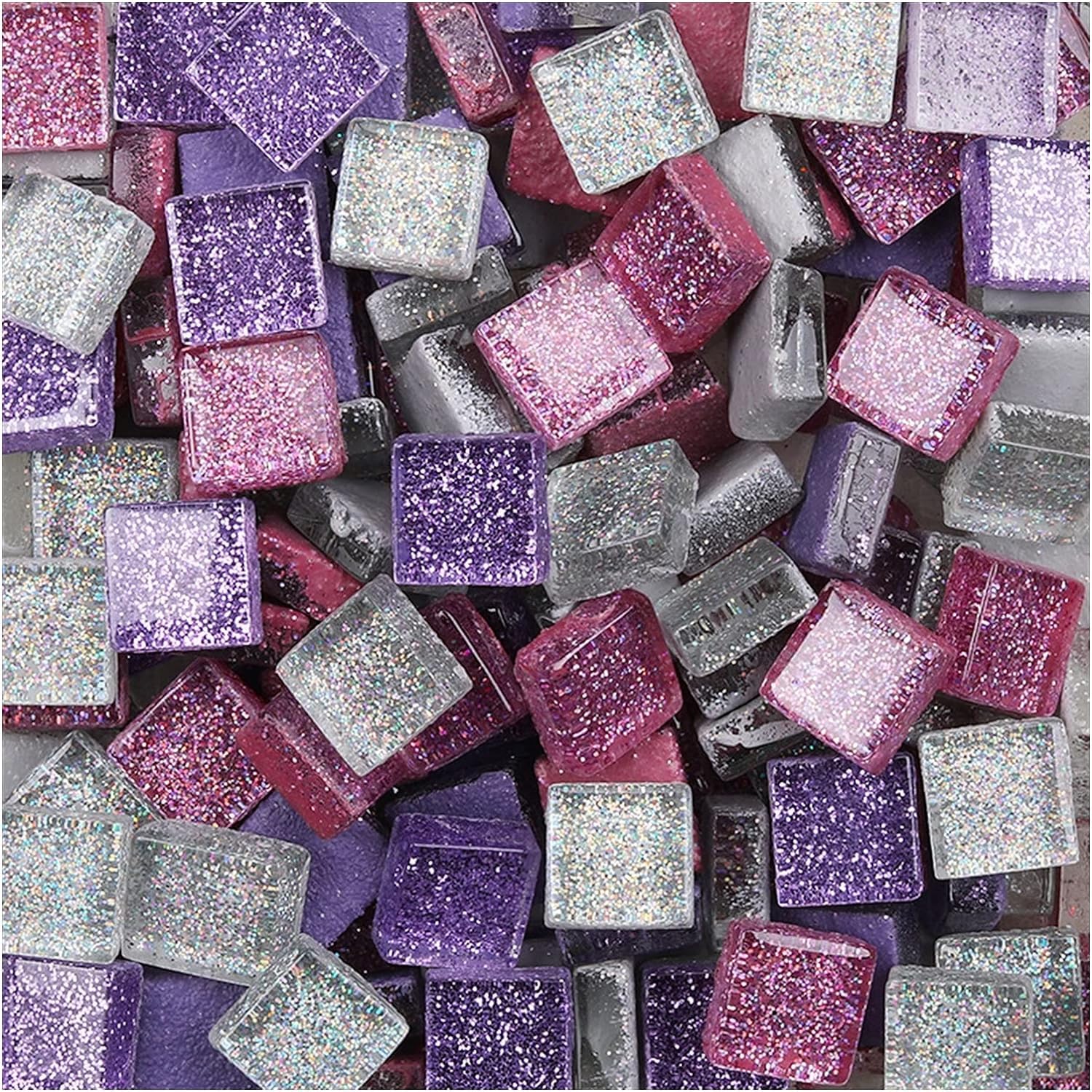 Kamienie mozaikowe 1000g Brokatowe błyszczące szklane mozaiki 1cm kwadratowe kontra nieregularny kształt DIY Mozaika Materiały rzemieślnicze Mozaika artystyczna Kamienie dla zabawy (Kolor: 1000g kwadr