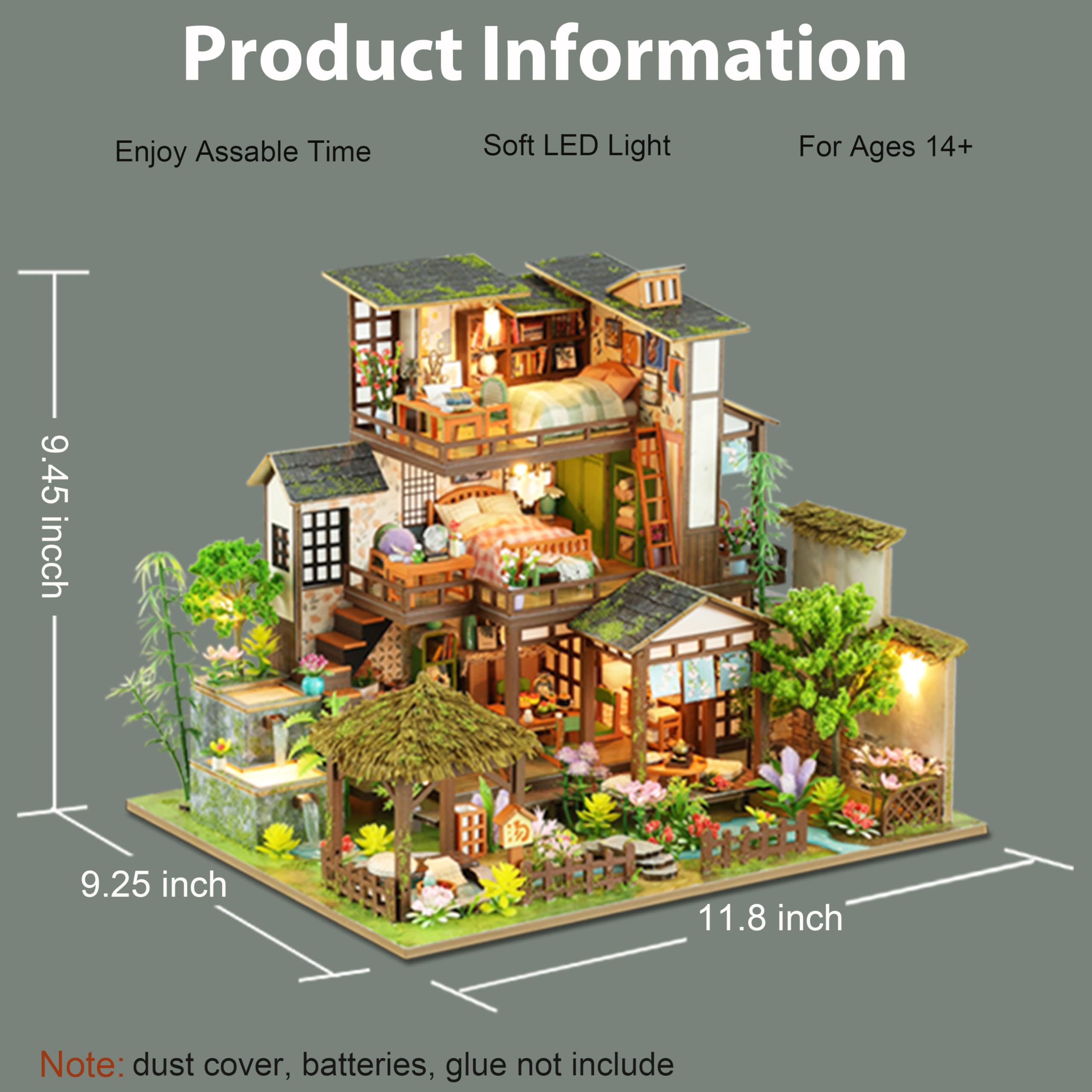 ISSEVE Miniaturhaus Bauset Tiny House Bauset Bambus Frühling Hof | Für Erwachsene, Mini-Haus-Bausätze, Miniatur-Bausatz, Puppenhaus-Kit, Bücherregal-Dekoration, Geschenke für Freunde Familie