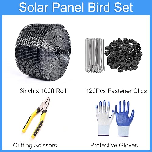 Miniatura 9 de Protector de panel solar, 8 pulgadas x 100 pies recubierto de PVC para pantalla de alambre de panel solar, red de barrera de paloma negra con 120