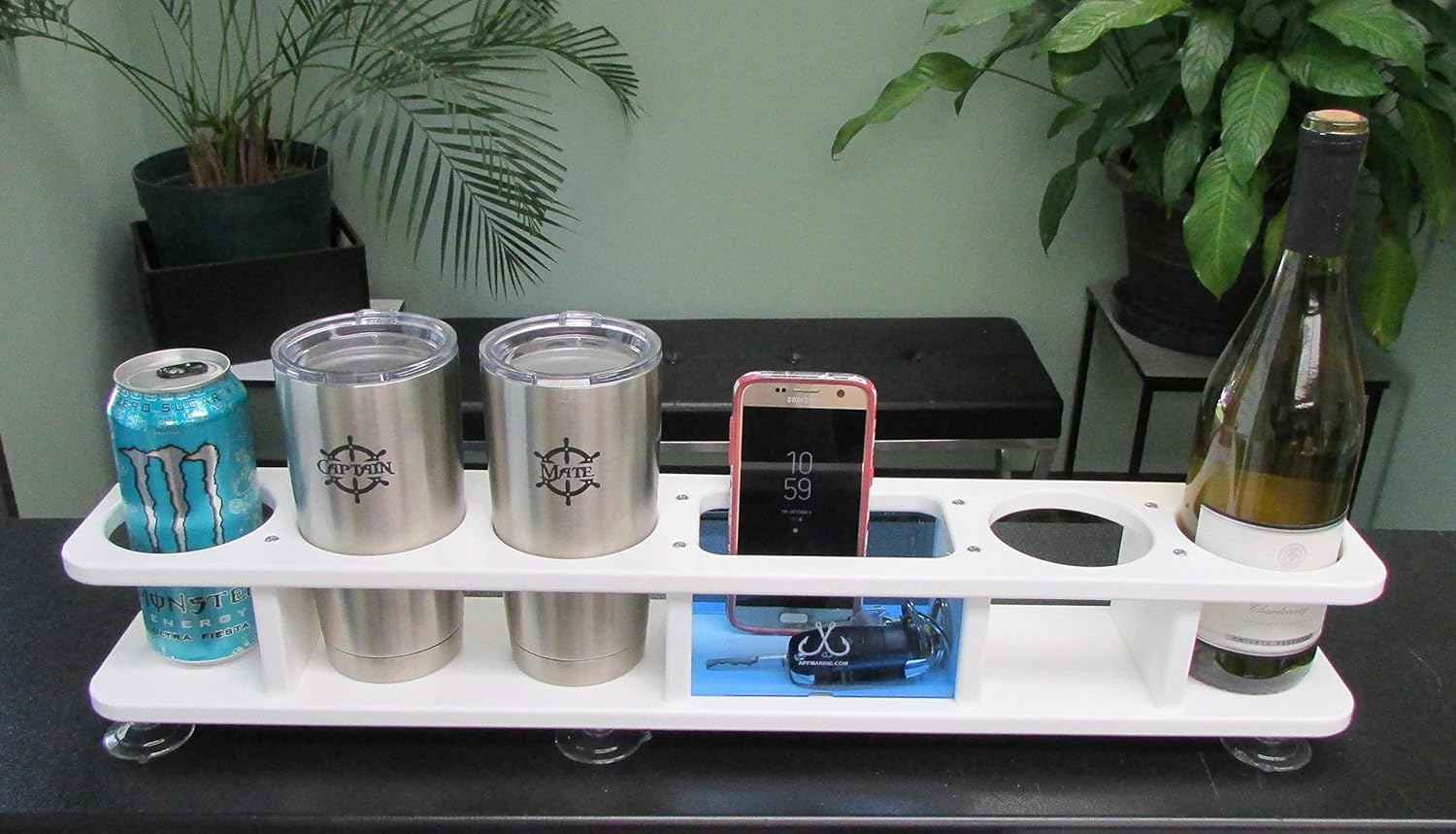 Inline Five Beverage Cup Holder w Storage Box Catch All