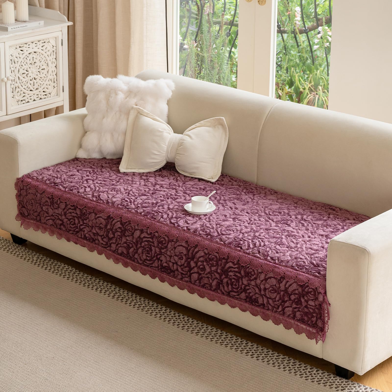 Photo 1 of HOMLOVE Couch Cover Washable, Sofa Covers for Pet, Sofa Slipcover with Rose-Pattern, Couches Protector for Dog (Mauve 35.5"X100")