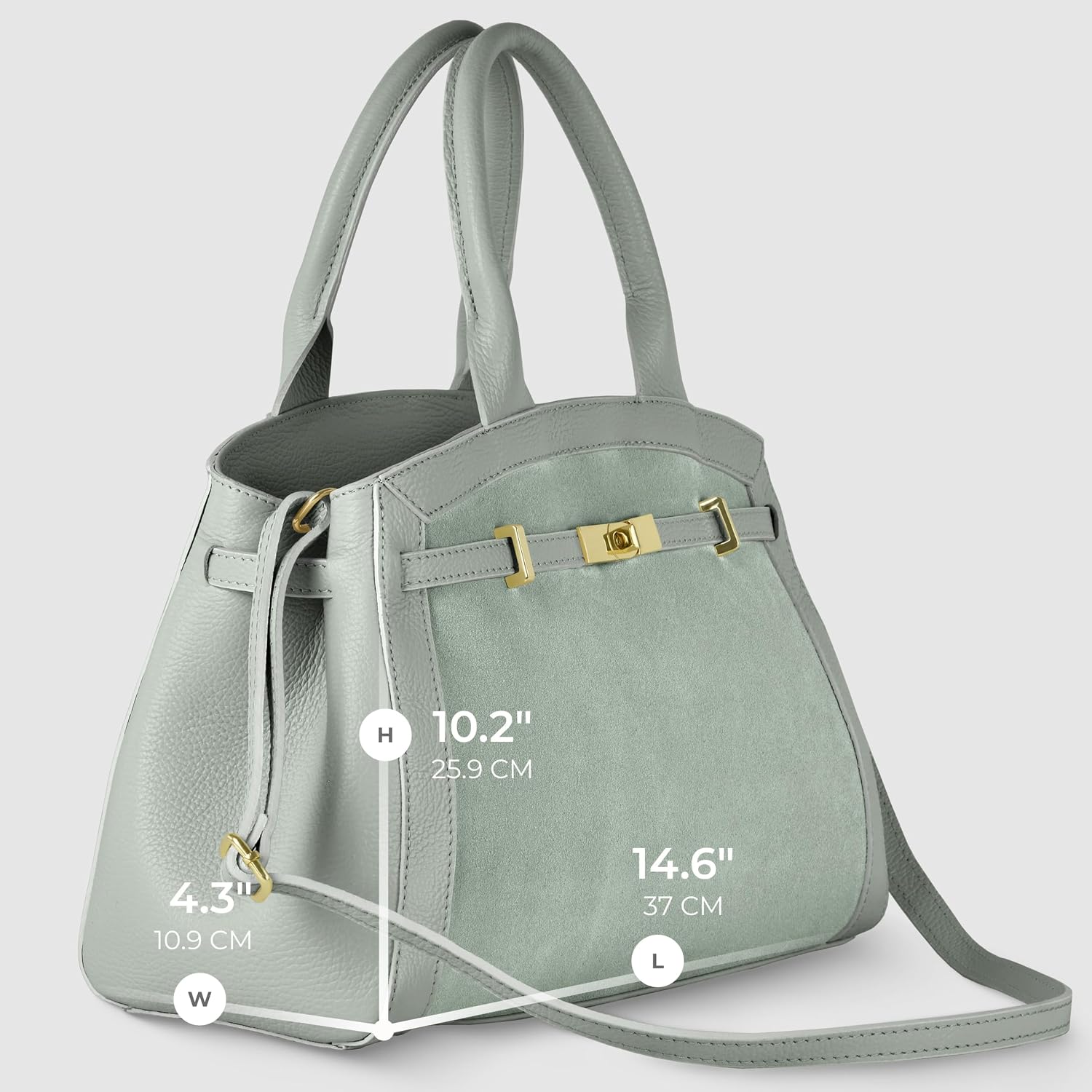 Italian Genuine Suede & Leather Bag for Women with Adjustable Strap | Medium Designer Top-Handle Satchel Handbag (Grey)