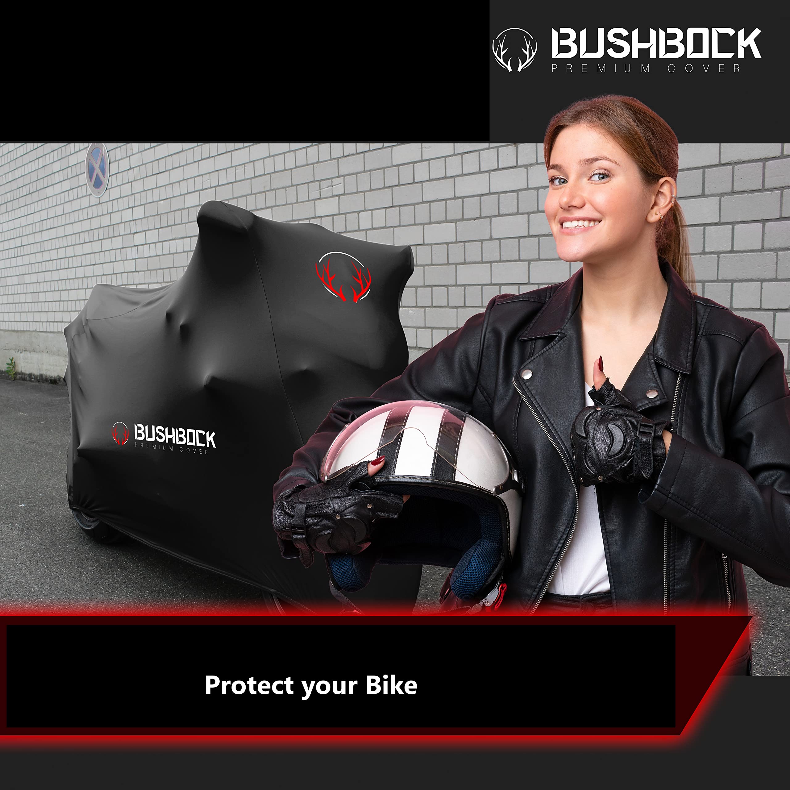 BUSHBOCK Premium Tarpaulin BUSHBOCK® Premium Tarpaulin Telo per motocicletta per interni Protezione antipolvere Tessuto elastico in velluto traspirante (ML, Nero)