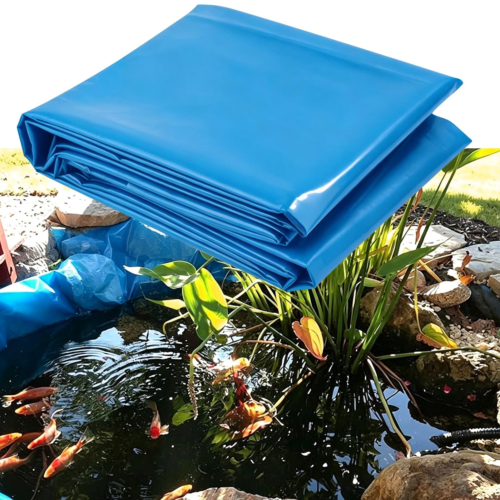 Scumlovy Blue Reinforced Pond Liner - 0.16mm HDPE Damp Proof Membrane for Outdoor Koi Ponds, Streams, Irrigation Aquaculture Flexible Impermeable Film | 6x10m(19.7x32.8ft)