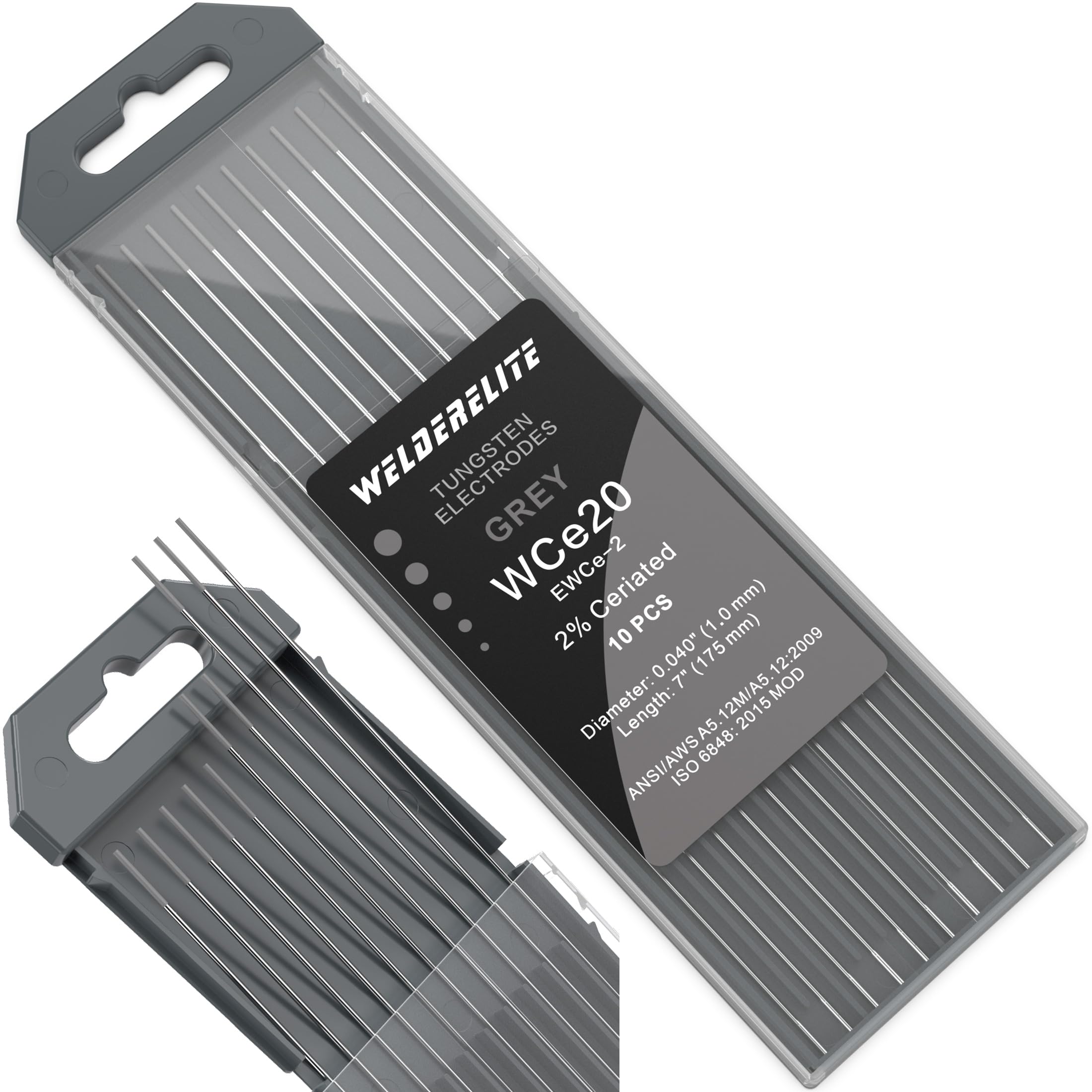 TIG Welding Tungsten Electrode 10 Pack 0.040" × 7" (Gray - 2% Ceriated, WC20/EWCe-2) for AC/DC TIG Welding