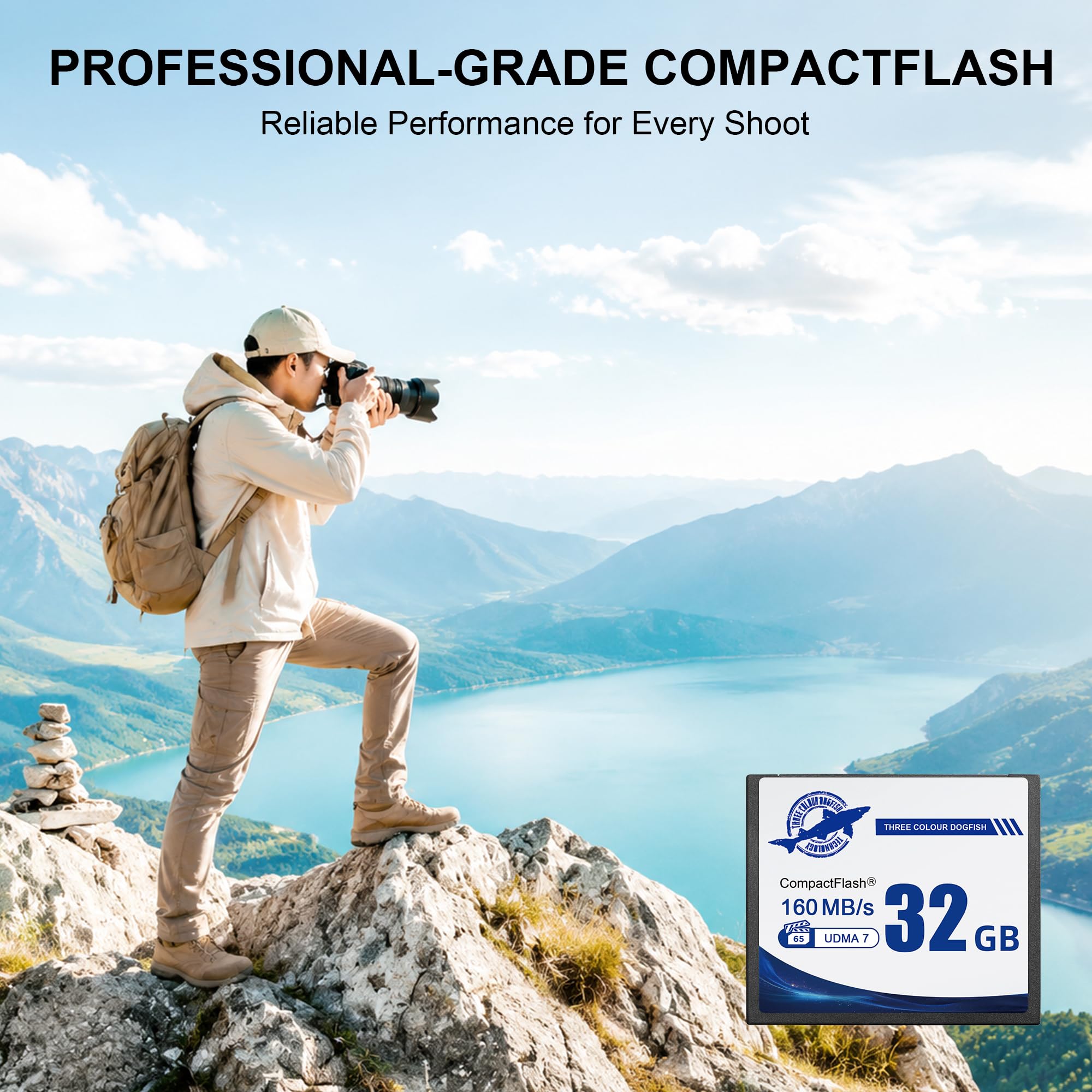Karta pamięci Dogfish Compact Flash 32 GB UDMA7 do 160 MB/s | Karta CF Type 1 do aparatu cyfrowego, lustrzanki cyfrowej i profesjonalnej fotografii
