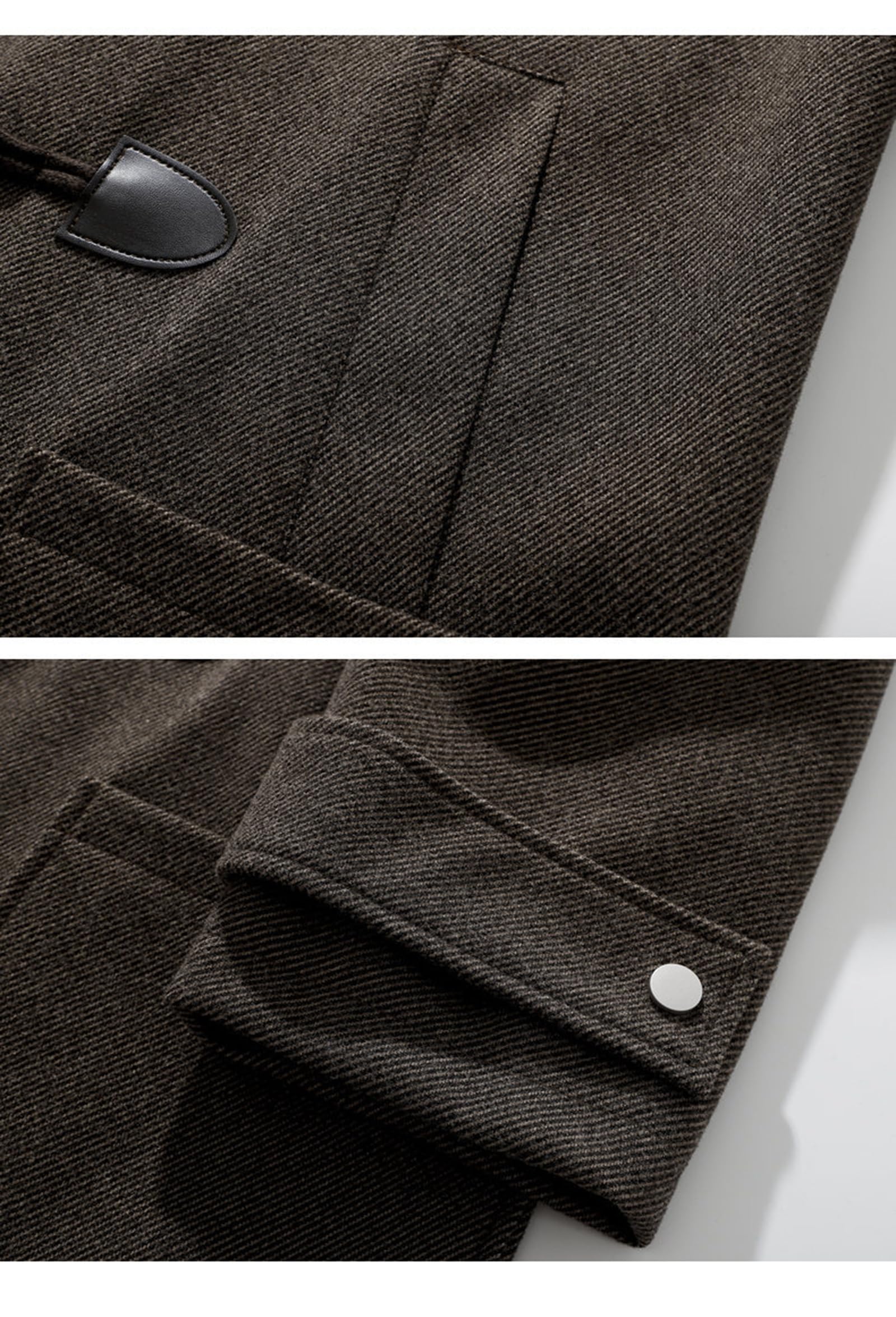 Męski płaszcz z kapturem, guziki rogowe, długa kurtka typu pea coat, casualowy płaszcz na jesień i zimę