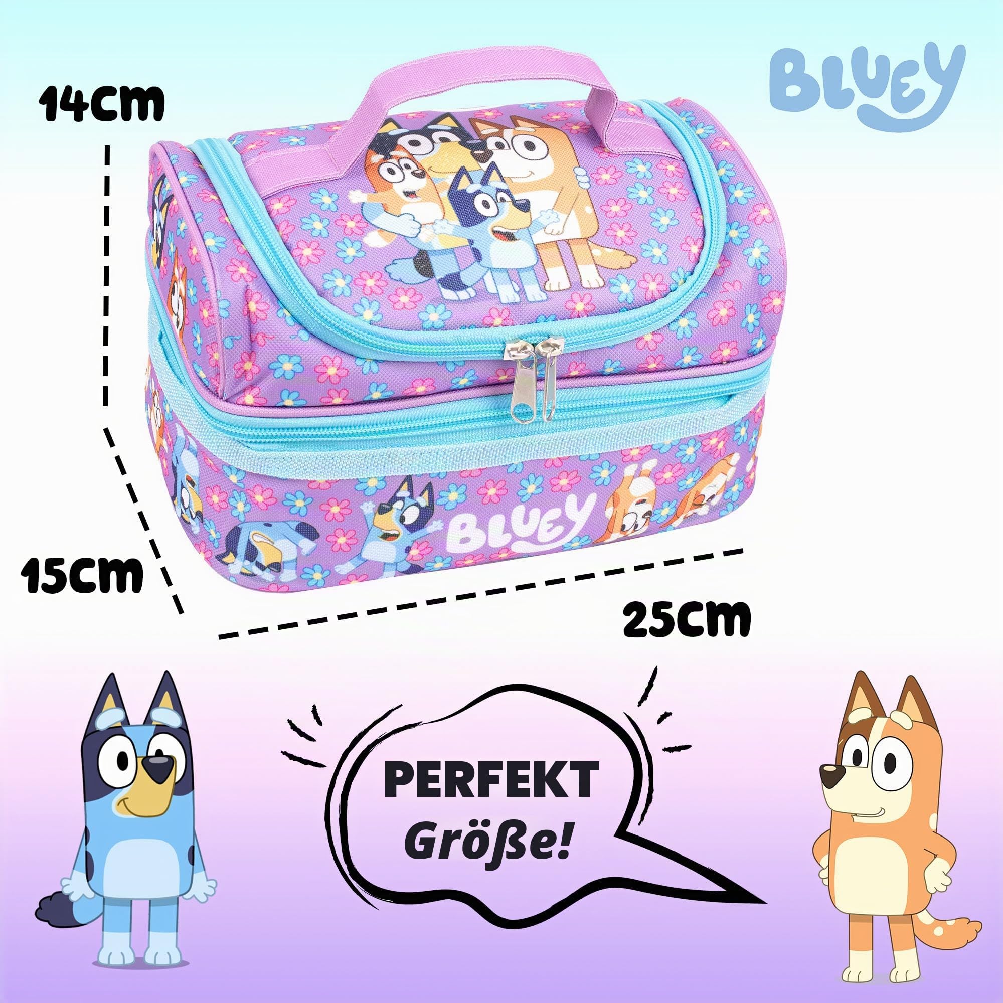 Bluey - Schul-Lunch-Tasche für Kinder – Snack-Tasche mit mehreren Fächern für Mädchen und Jungen – wärmeisoliert und großes Fassungsvermögen – Lila