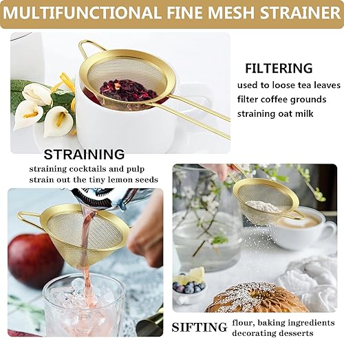 Miniatura 3 de LIANYU Juego de 2 coladores de malla fina, coladores de té de acero inoxidable con mango largo, colador cónico de metal de 3.3 pulgadas para colar