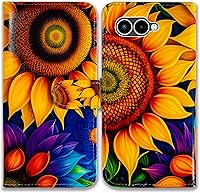 Bcov Yellow Sunflower Leather Flip Wallet Case for T-Mobile Revvl 8 - Card Slots, Kickstand, Magnetic Closure