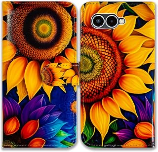 Bcov Yellow Sunflower Leather Flip Wallet Case for T-Mobile Revvl 8 - Card Slots, Kickstand, Magnetic Closure