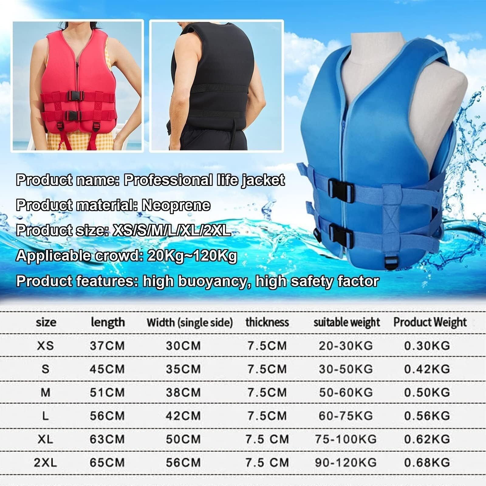 Neopren-Surfjacke for Kajakfahren, Schwimmen, Angeln, Sicher