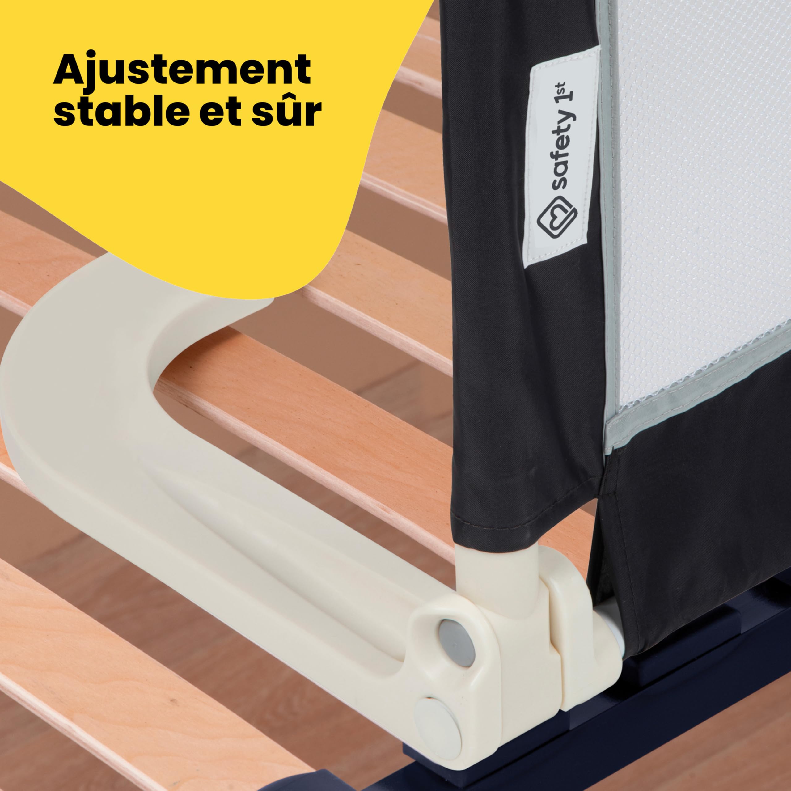 Safety 1st Portable Bed Rail, Barrière de lit enfant pliable, 18 mois-5 ans, Barrière de sécurité enfant lit, Tissu en maille, Facile à installer, Auto-verrouillage, Facile à transporter, Dark Grey