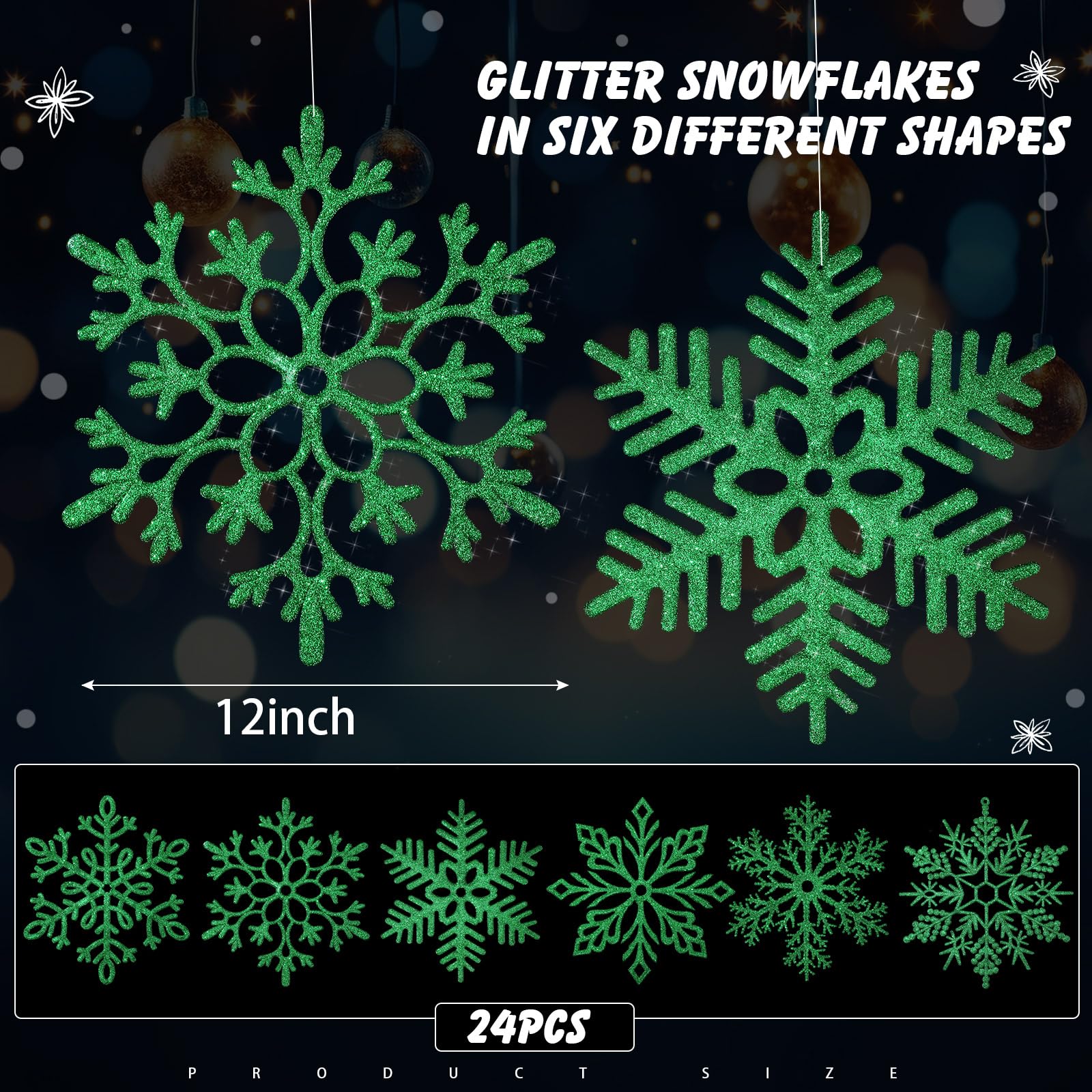 Sratte Große Schneeflocken-Ornamente, 30,5 cm, Kunststoff, Glitzer, Schneeflocken-Dekorationen, riesige Winter-Weihnachtsdekoration, übergroße Schneeflocken, Ornamente für Innen- und Außenbereich,