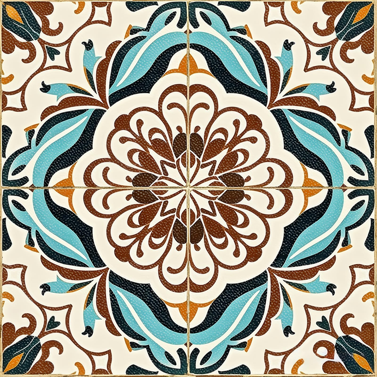 HOMETITUTE 10 szt. 30 x 30 cm, kwiatowy medalion, turkusowy, płytki podłogowe, odklej i przyklej, usuwalne, samoprzylepne, winylowe naklejki podłogowe do kuchni, łazienki, salonu, przedpokoju