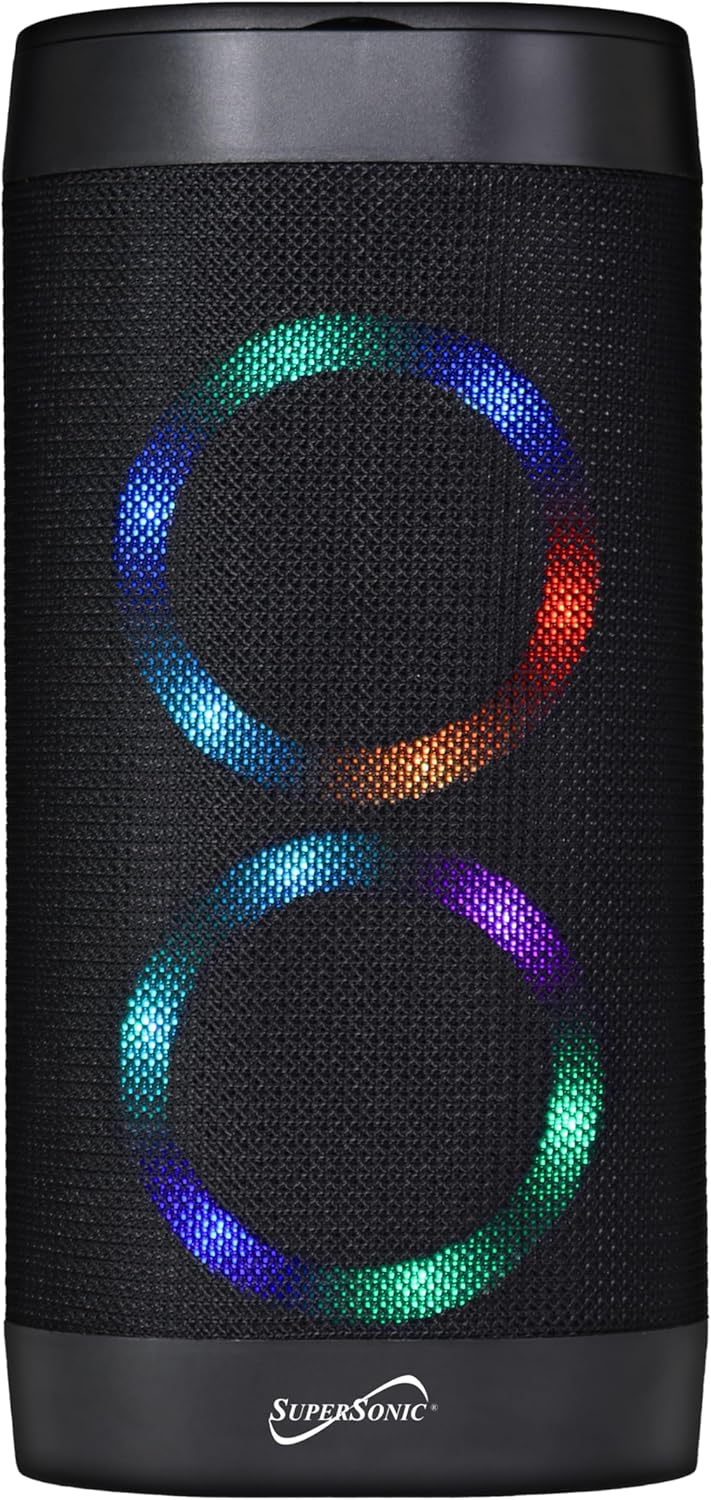Supersonic SC-2332BT Soundlight Bluetooth Speaker, Stream from Any Device, Enjoy USB/SD Playback, FM Radio, Vibrant Ring Light, Long-Lasting 1500mAh Battery, Crisp Audio, Rapid Charging
