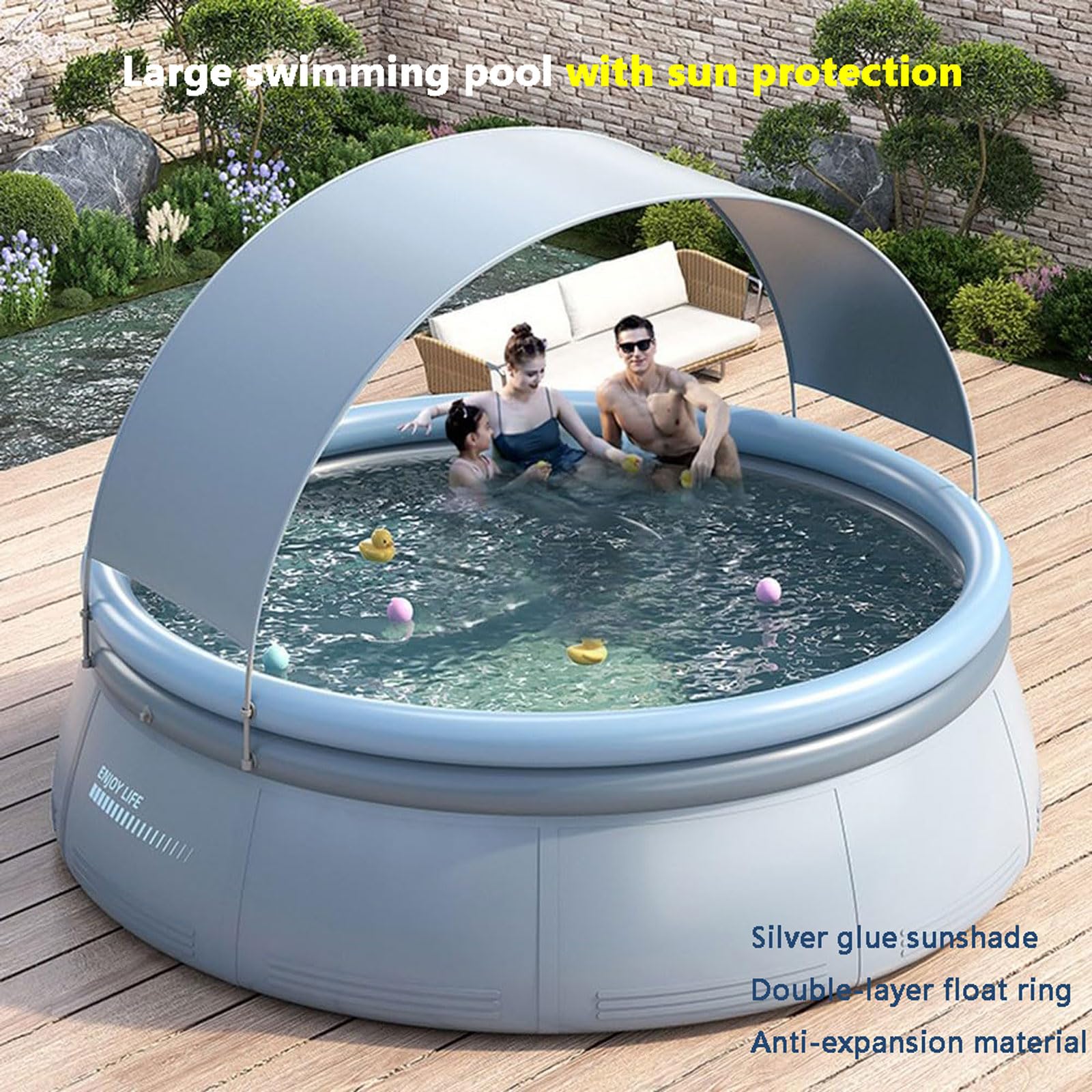 Piscina familiare per Bambini e Adulti 244*143cm,Piscina gonfiabile pieghevole automatica,Piscina Fuori Terra di Grandi Dimensioni Con parasole rimovibile e protezione UV,per Esterno da Giardino