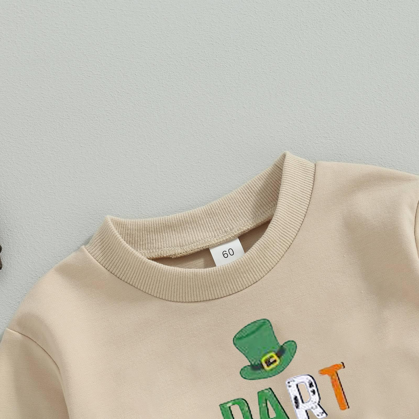 Newborn St Patricks Day Baby Girl Boy Outfit Letters Print Long Sleeve Romper Clover Onesie First St Patricks Day(A-Beige,0-3 Months)
