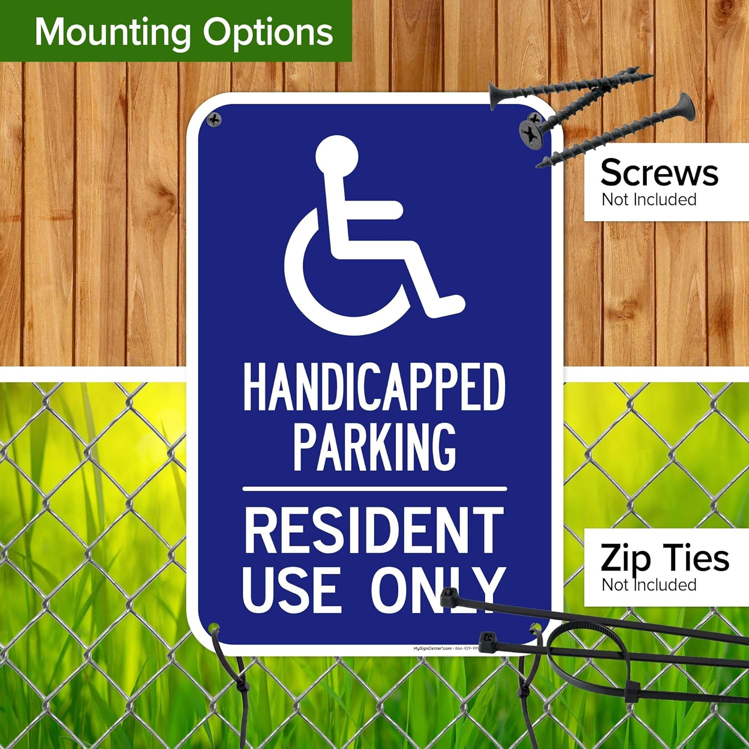 Handicapped Parking Resident Use Only Sign, 12x18 Inches, 55 mil thick HDPS (high density polystyrene), Made in USA by My Sign Center