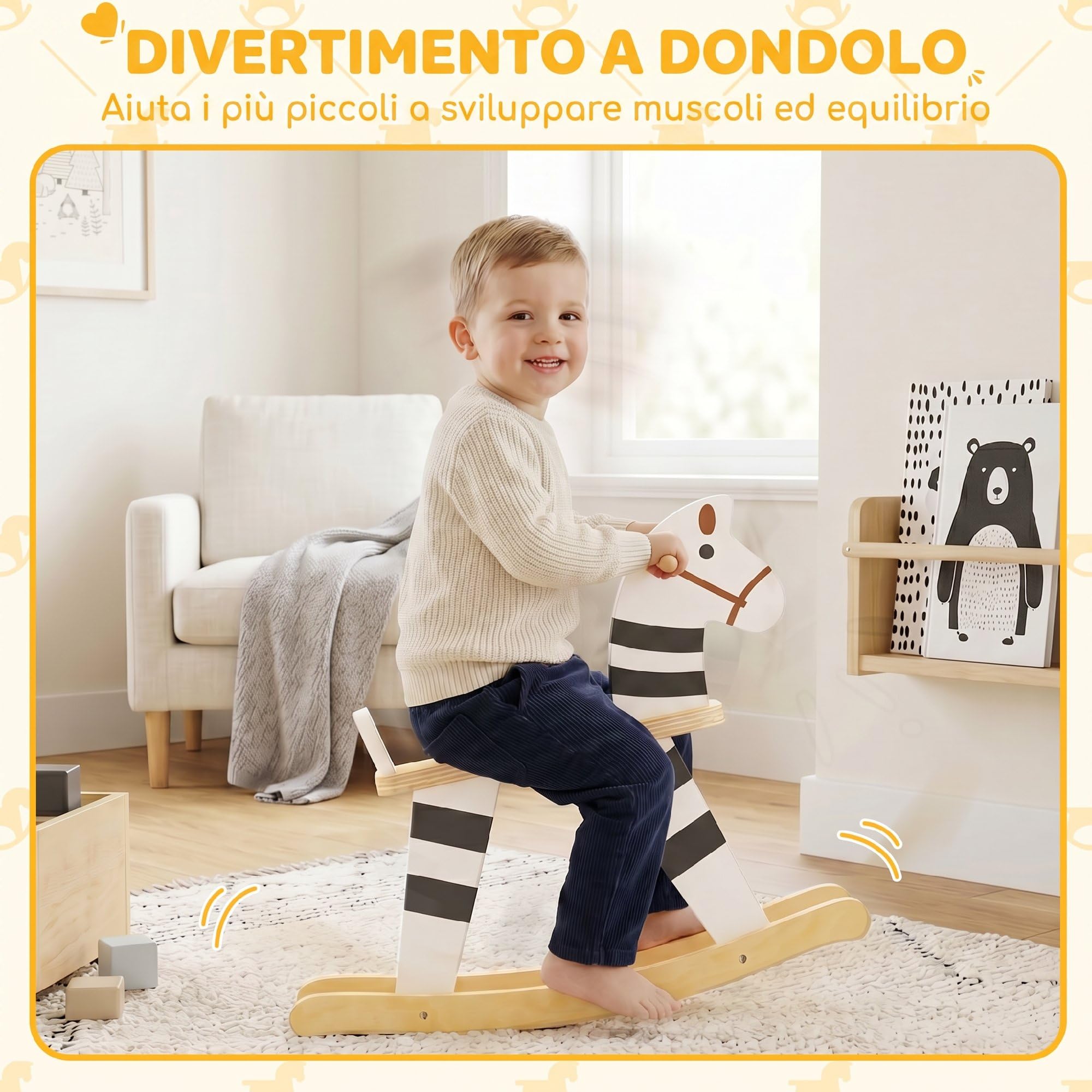 AIYAPLAY Cavallo a Dondolo per Bambini 1.5-3 Anni 68x26x53 cm Multicolore