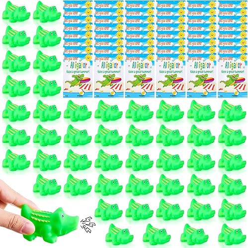 Sotiff Regalos de fin de año para estudiantes de profesores, juguete de cocodrilo de goma con tarjetas de regalo, mini juguetes de cocodrilo para