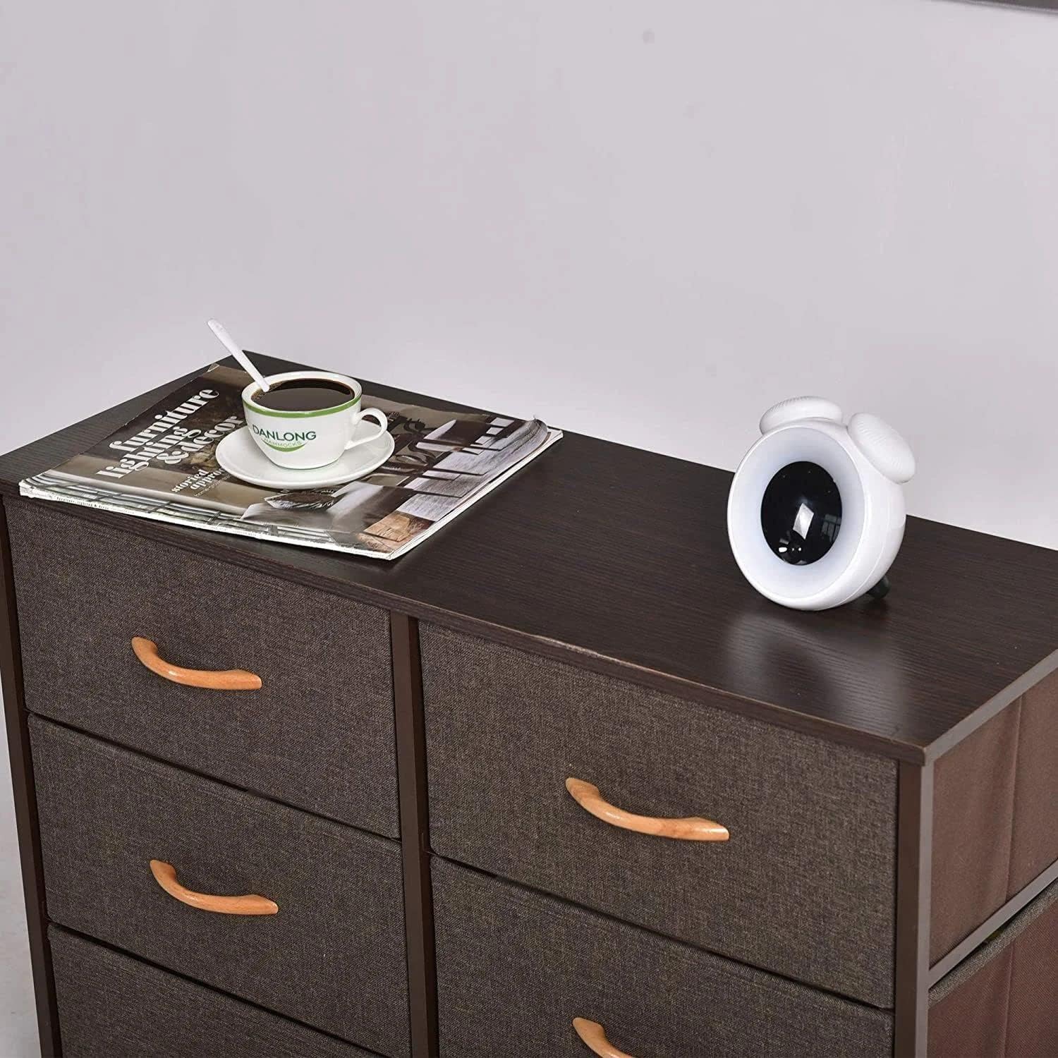 Dresser with 6 Fabric Drawers and Wood Top, Storage Cabinets & Storage Tower Unit & Office Organization for Bedroom & Hallway & Closet