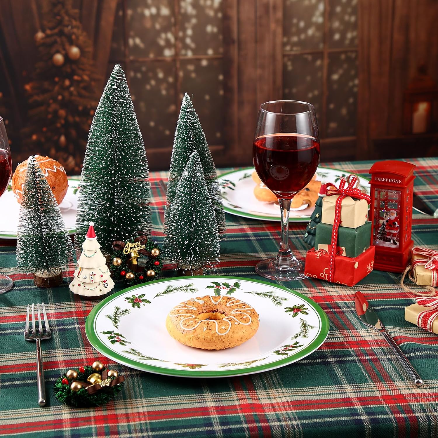 6 Pcs Christmas Melamine Plates Dinner Salad Plates Xmas Tree Dinnerware Xmas Wreath Dishes Holiday Tableware for Dessert Salad Appetizer Birthday Party(Christmas Wreath,10 Inches)