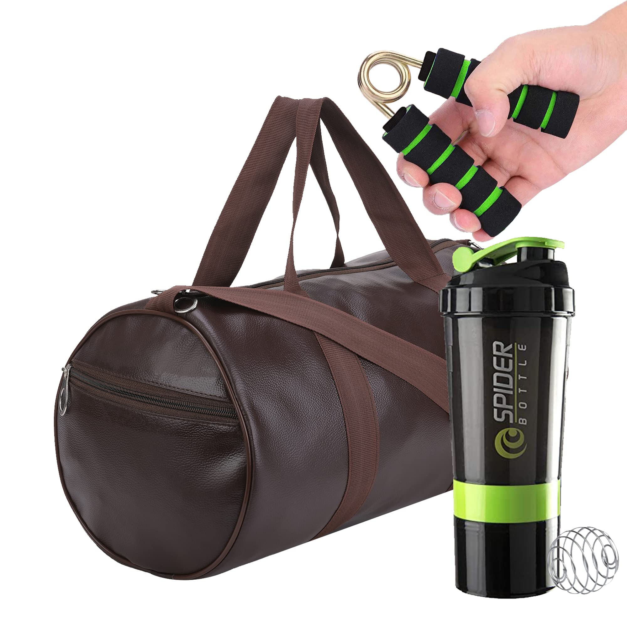 Gym Shaker With Hand Gripper & Gym Bag For Men Workout Fitness Gym Kit Gym Shaker Bottle 500ML Hand Supporter Gripper Trawler Bag (BPA Ball Free) (BROWN + GREEN)-image-37